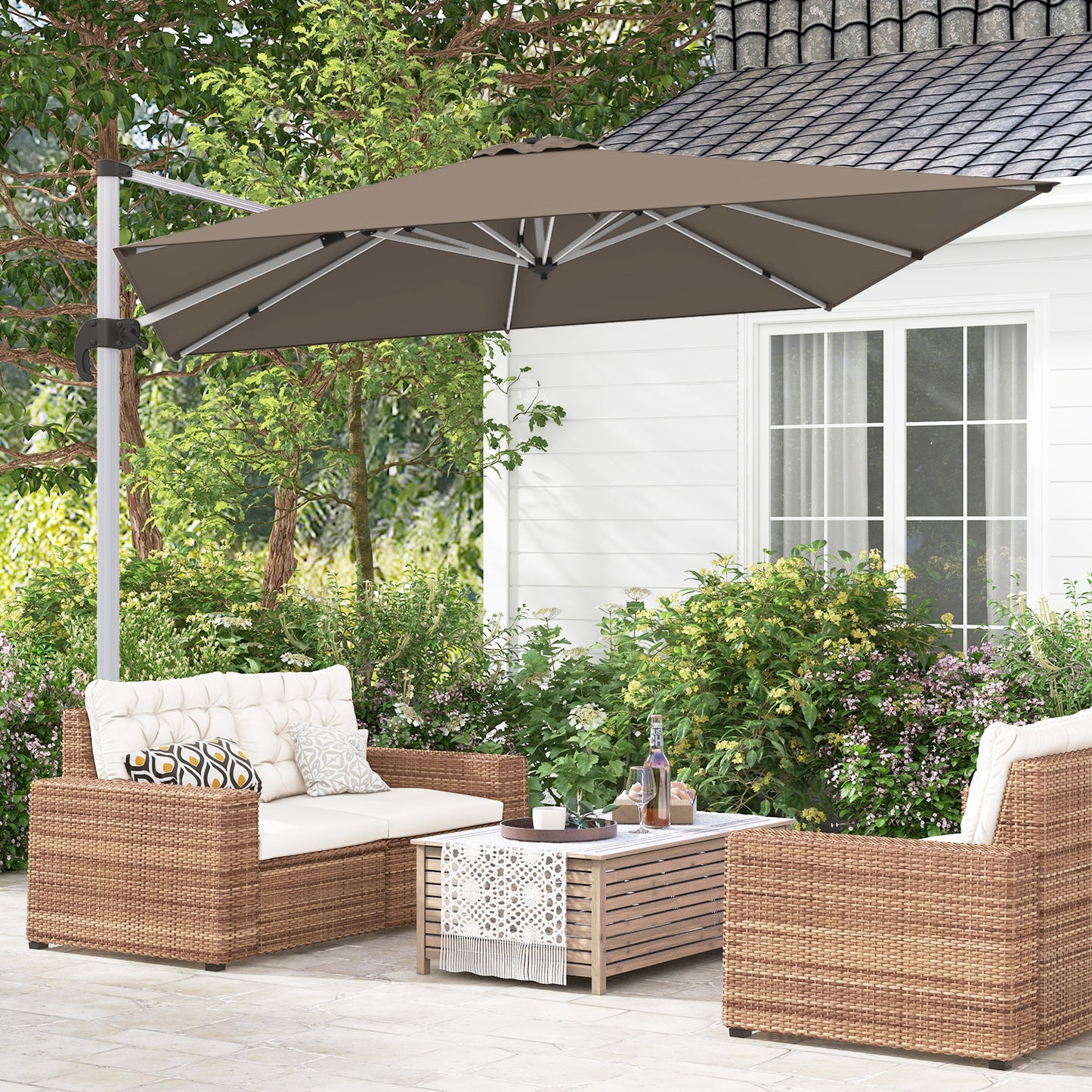 300cm Patio Cantilever Umbrella with 360° Rotation and Adjustable Tilt-Beige