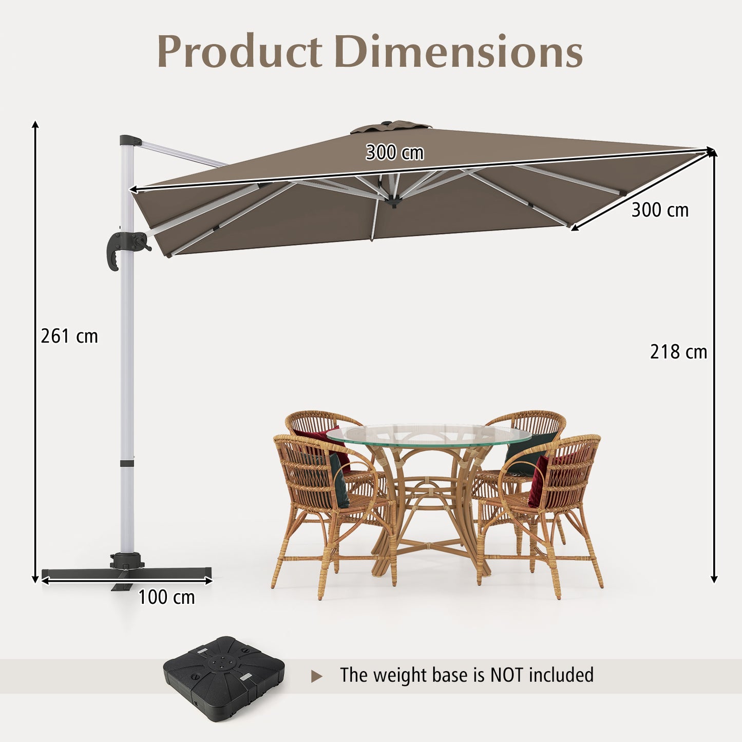 300cm Patio Cantilever Umbrella with 360° Rotation and Adjustable Tilt-Beige