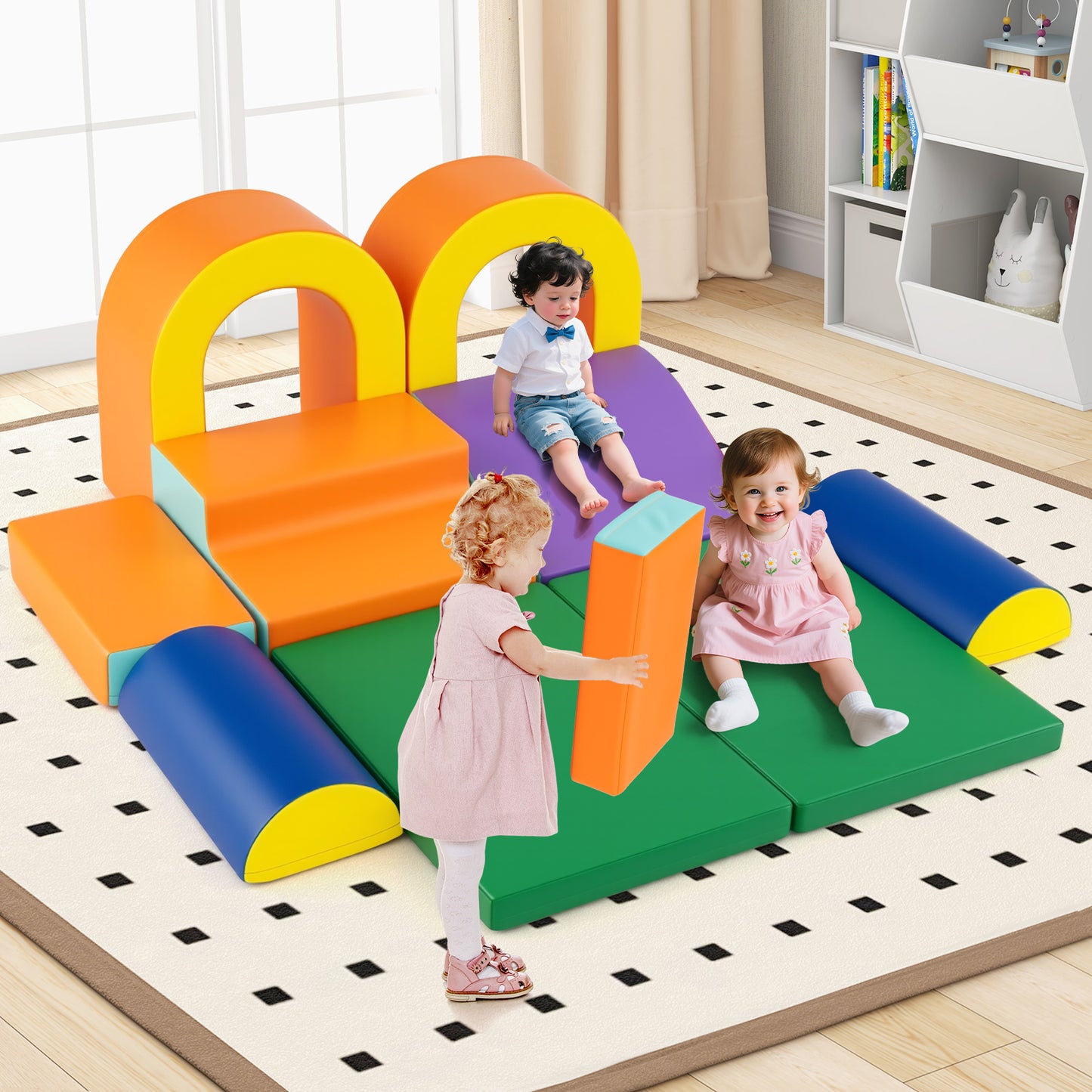 10-Piece Foam Climbing Blocks for Crawling Climbing and Sliding-Coffee