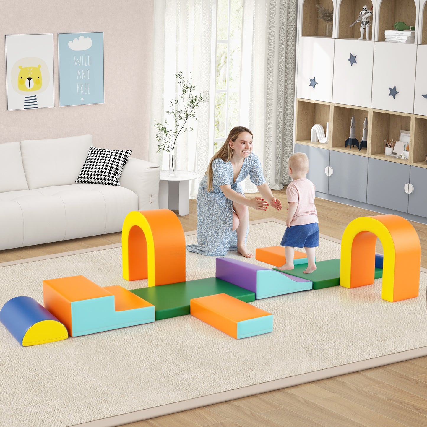 10-Piece Foam Climbing Blocks for Crawling Climbing and Sliding-Coffee