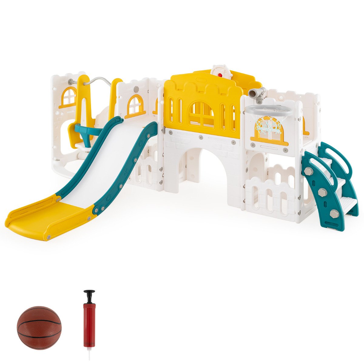10 in 1 Toddler Swing and Slide Set Kids Indoor Playground-Pink