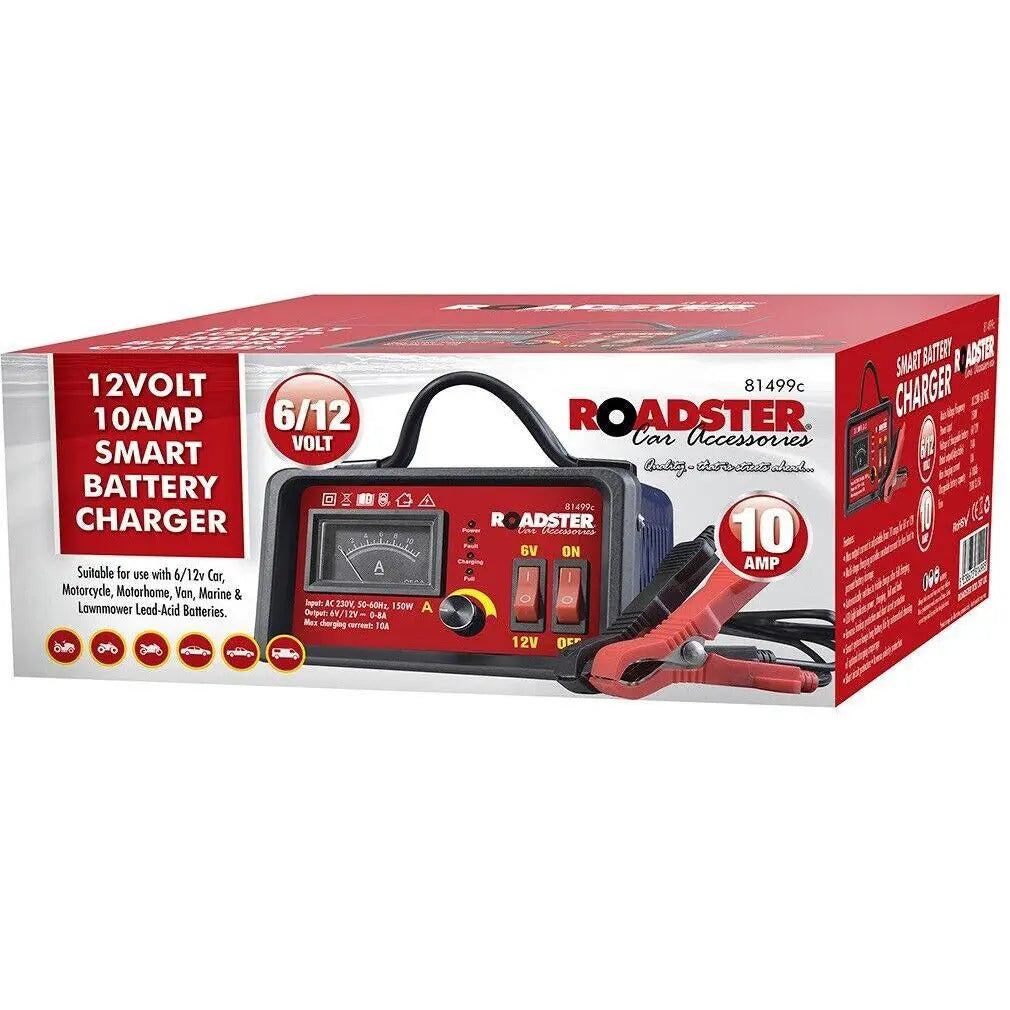 Roadster 6V 12V 10A Smart Battery Charger Trickle Maintainer