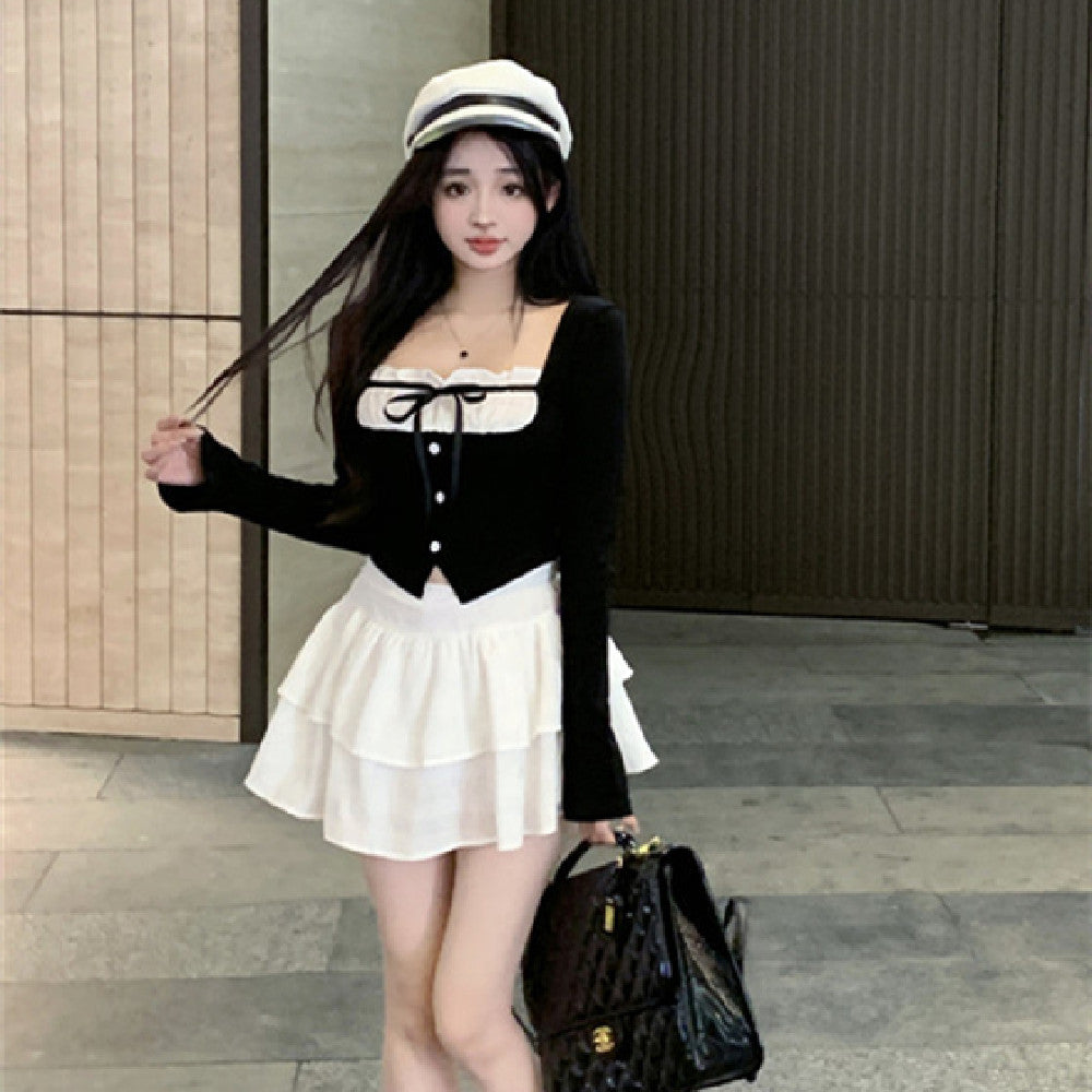 Black And White Color Contrast Patchwork Top