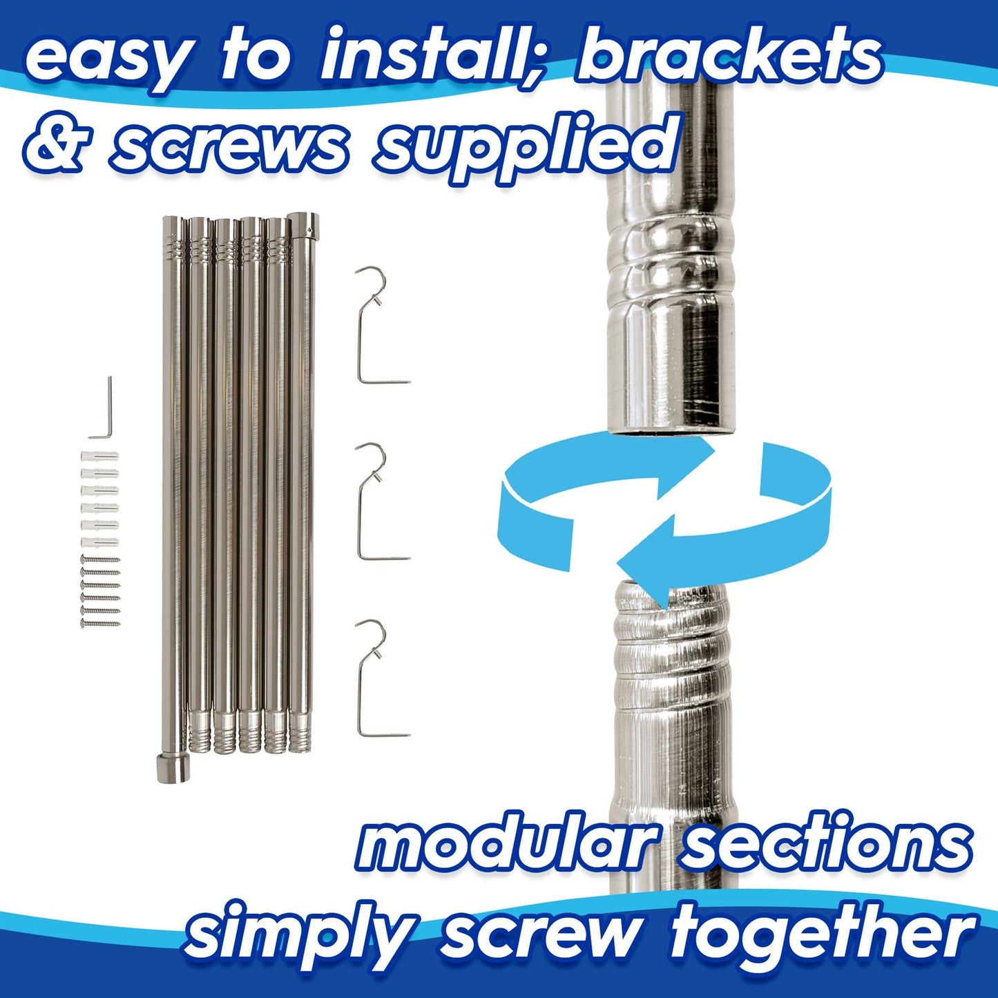 Extendable Metal Curtain Pole Kit - 77 to 250cm