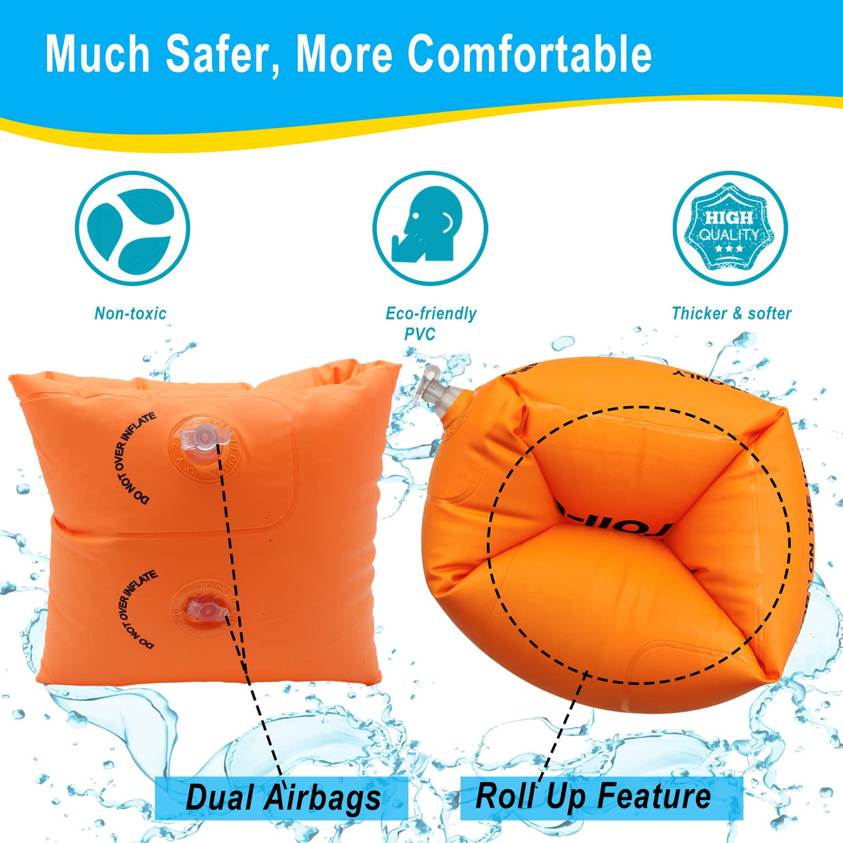 10Leccion Inflatable Arm Floaties for Toddlers – Orange Water Wings for Kids & Adults 30-150 lbs