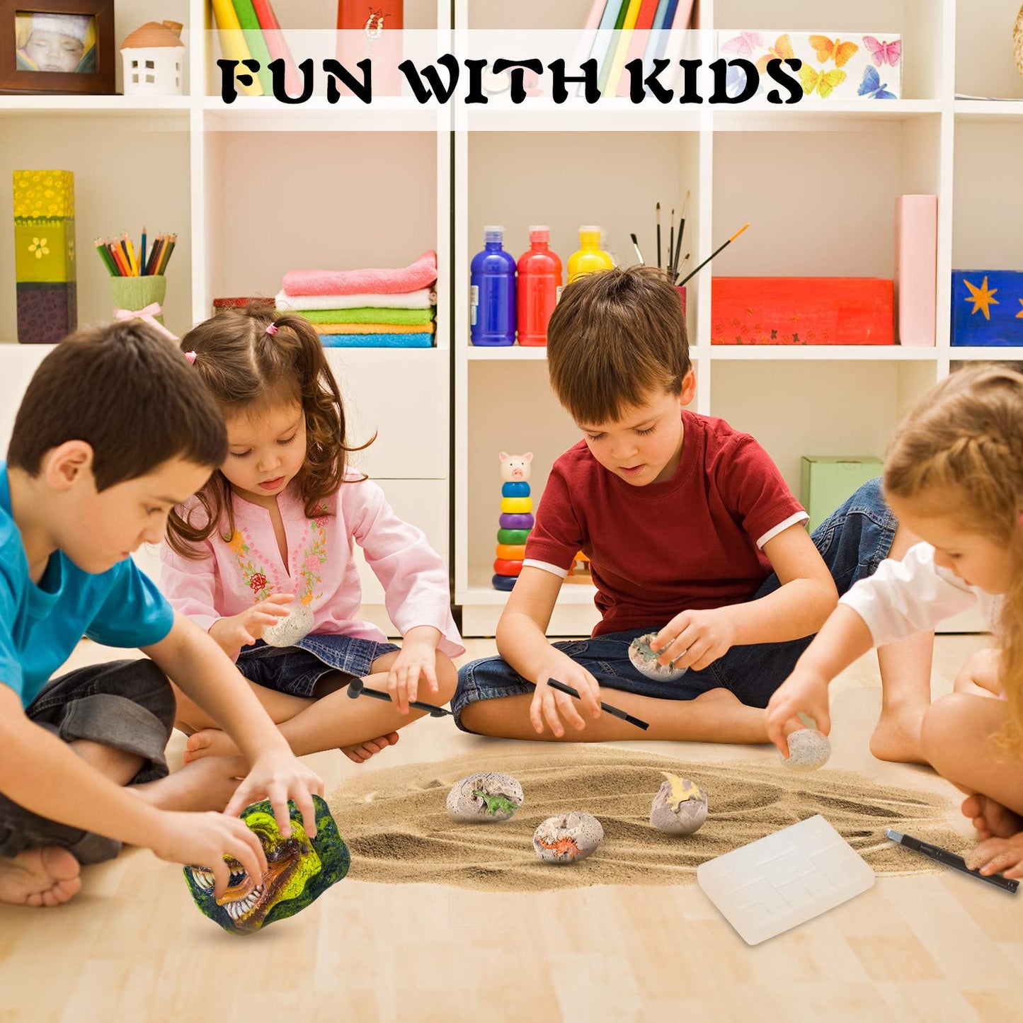 10Leccion Dinosaur Fossil Digging Kit for Kids – Real Fossils, 3D T-Rex Skeleton, 6 Dino Eggs, STEM Gift