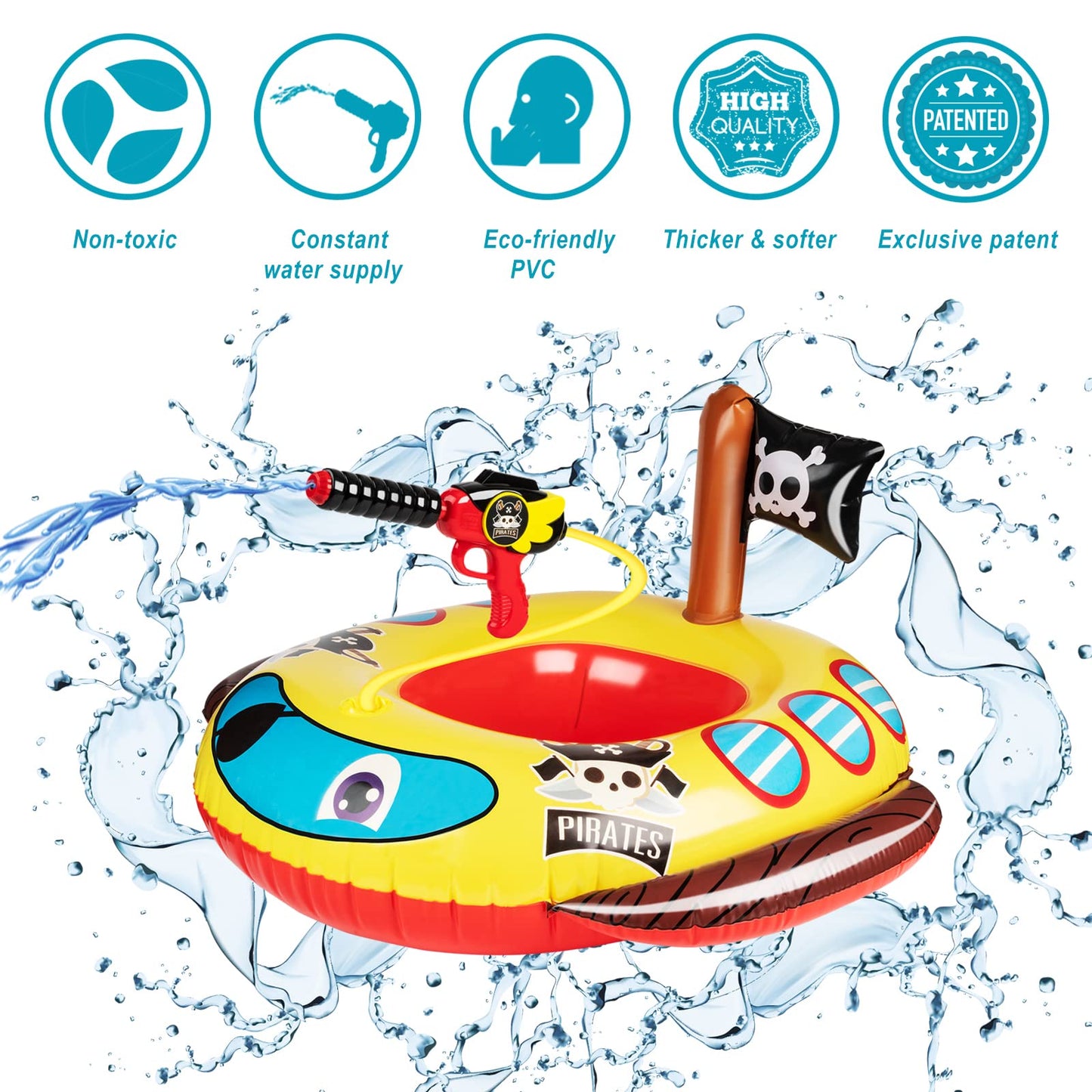 10Leccion 2-Pack Inflatable Kids Pool Floats with Water Guns - Fire Truck & Pirate Ship