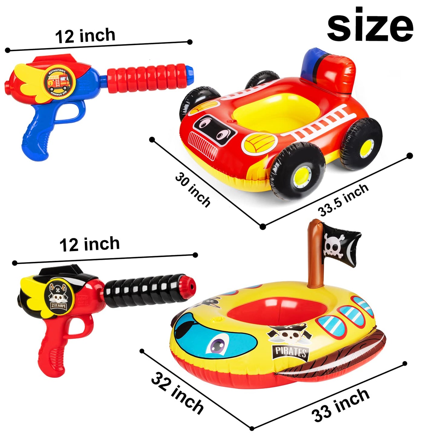 10Leccion 2-Pack Inflatable Kids Pool Floats with Water Guns - Fire Truck & Pirate Ship