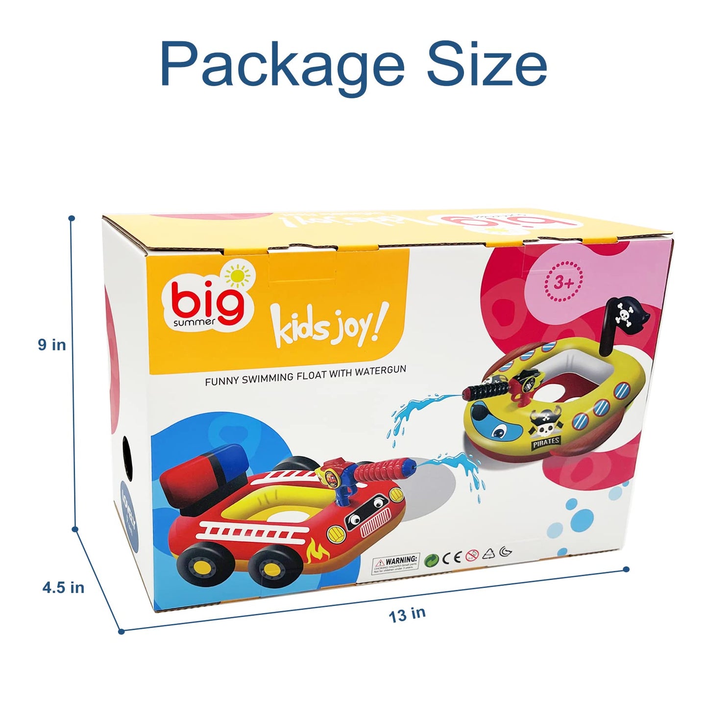 10Leccion 2-Pack Inflatable Kids Pool Floats with Water Guns - Fire Truck & Pirate Ship