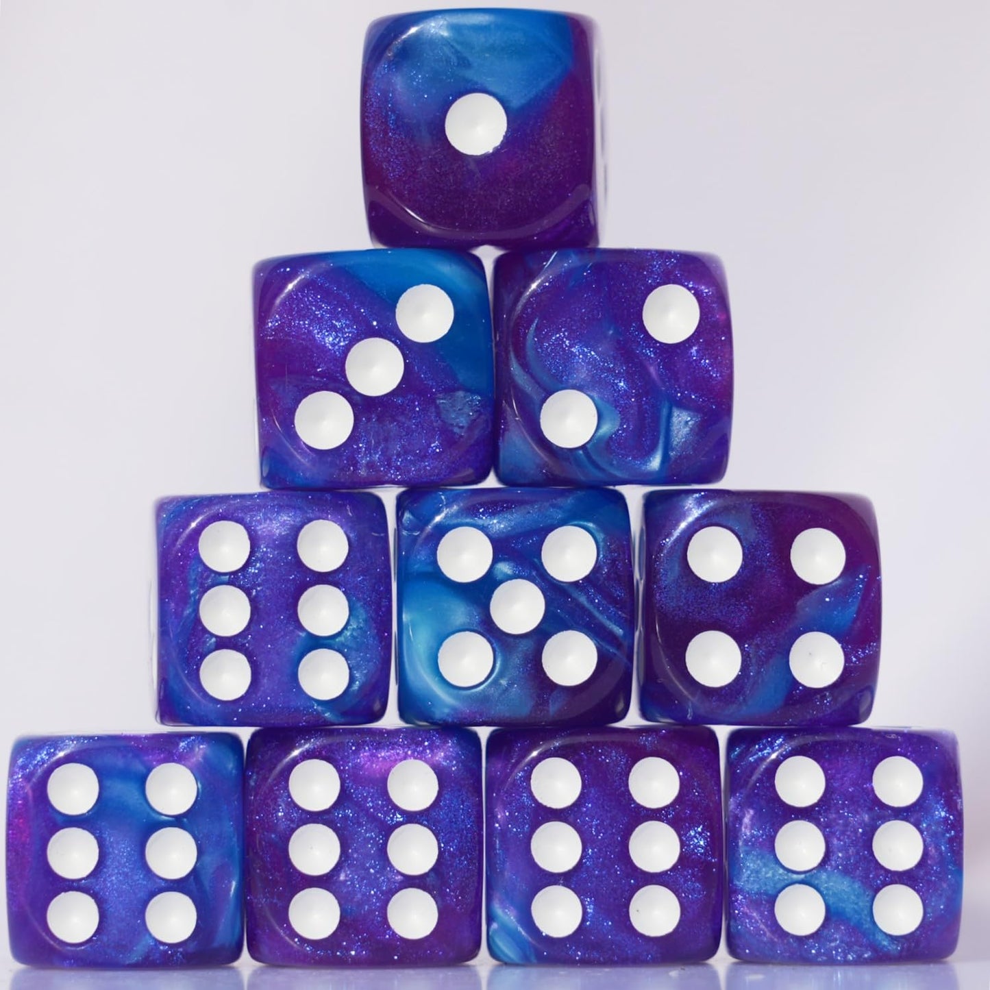 10 PC D6 Dice Set 16mm Acrylic – Purple & Blue for RPGs, MTG, DND
