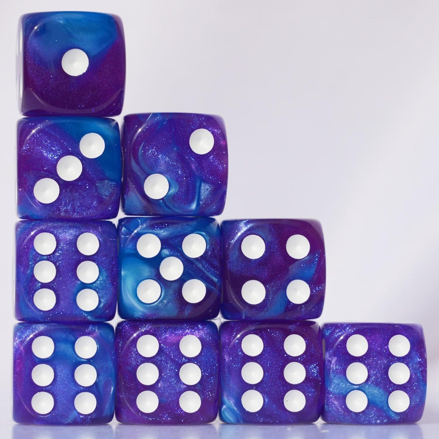 10 PC D6 Dice Set 16mm Acrylic – Purple & Blue for RPGs, MTG, DND