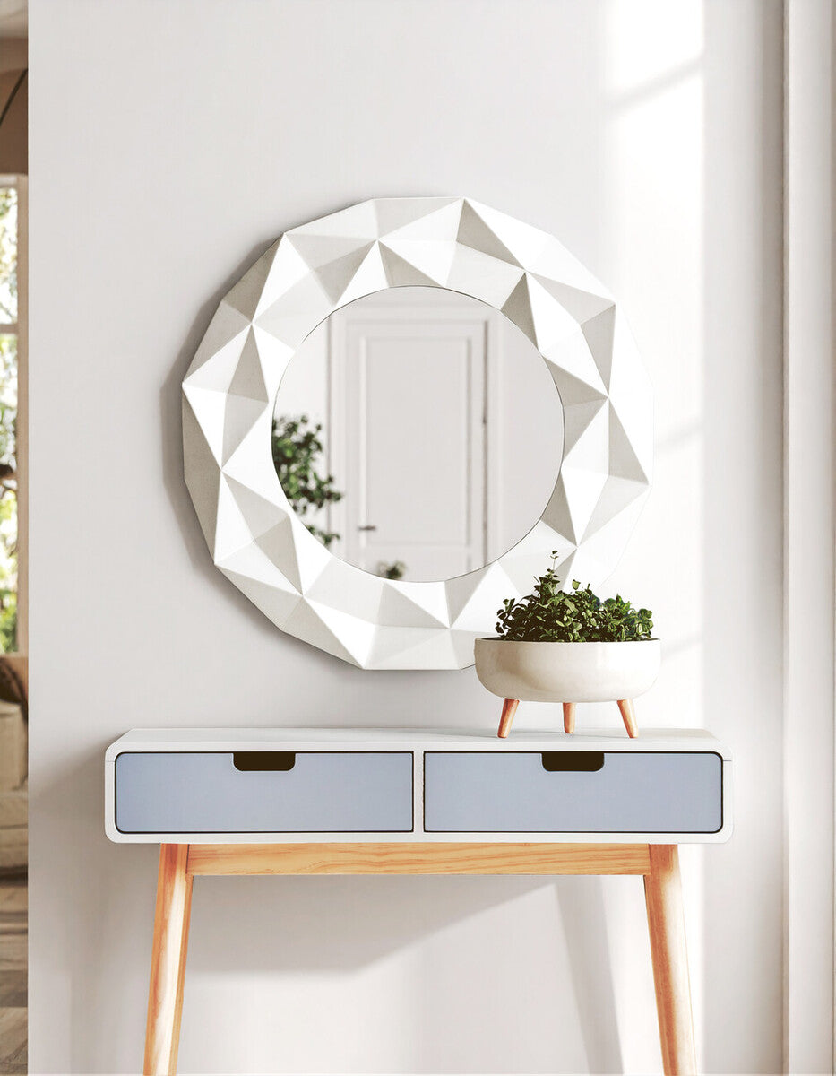 White High Gloss Round Wall Mirror | Stockholm
