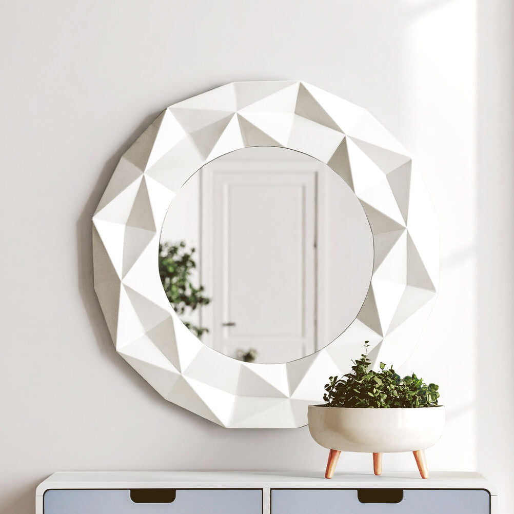 White High Gloss Round Wall Mirror | Stockholm