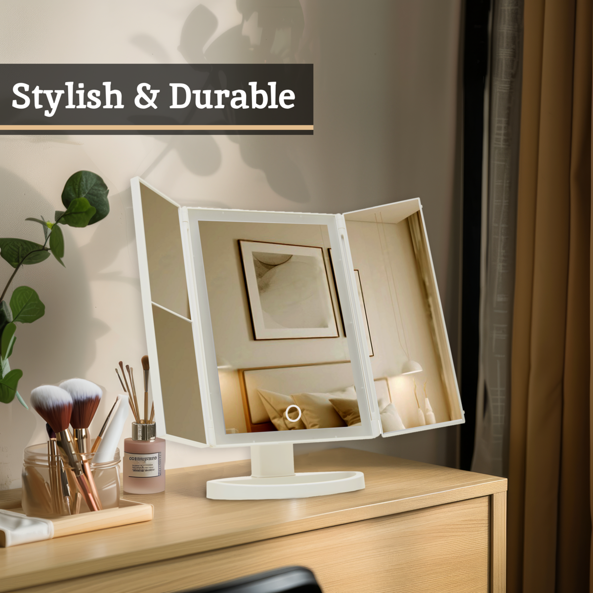 Cassini Tri Fold White LED Table Mirror