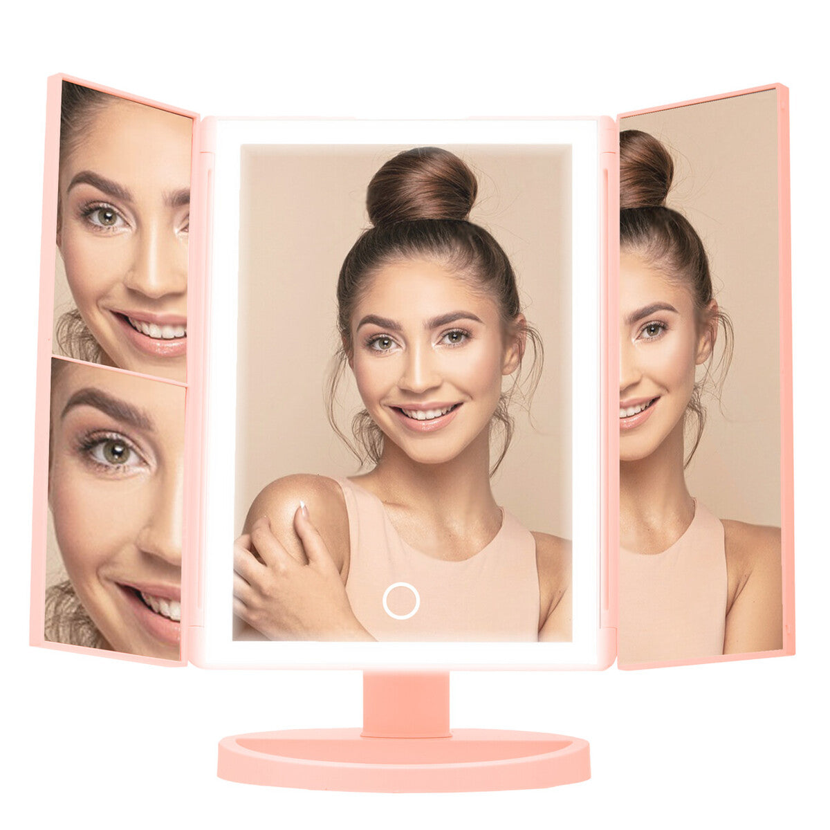 Tri Fold Pink LED Table Mirror | Cassini