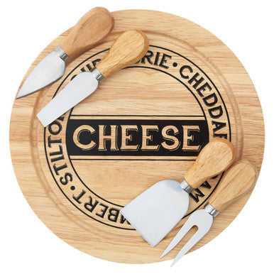 Soka Rubber wood 4pc Cheese Knife Set With Storage Board