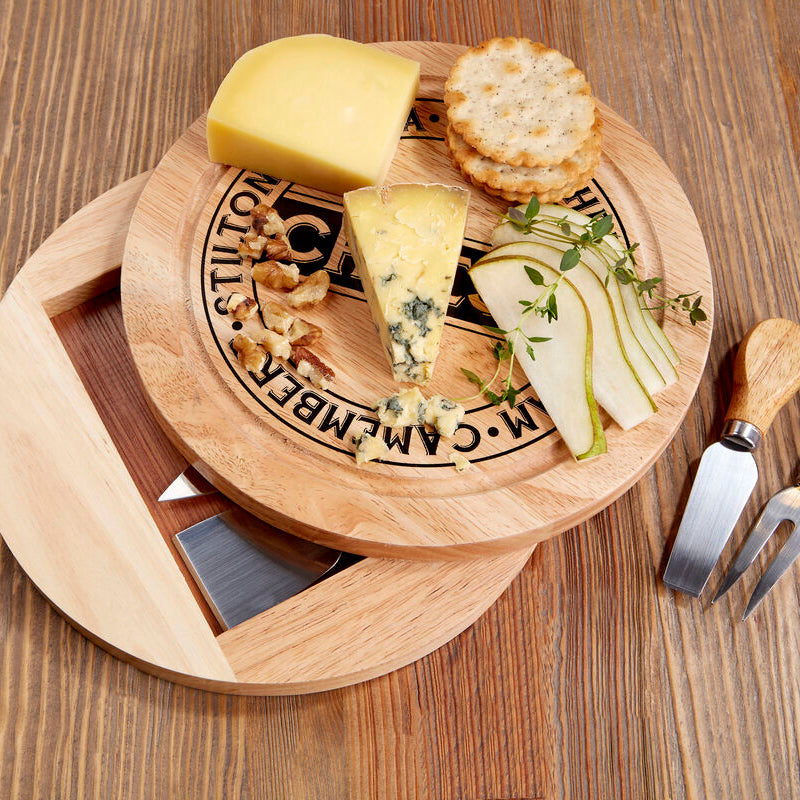 Soka Rubber wood 4pc Cheese Knife Set With Storage Board