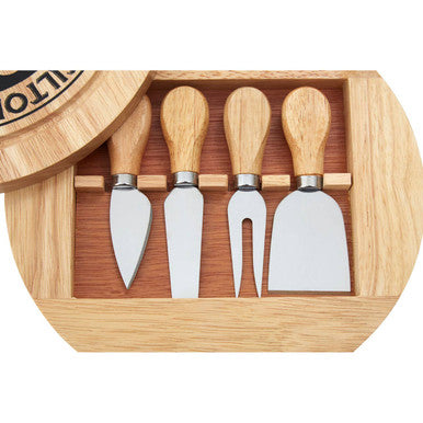 Soka Rubber wood 4pc Cheese Knife Set With Storage Board