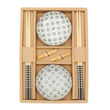 Jurado 6 Piece White Ceramic and Bamboo Sushi Set