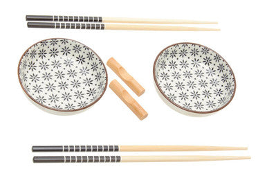Jurado 6 Piece White Ceramic and Bamboo Sushi Set