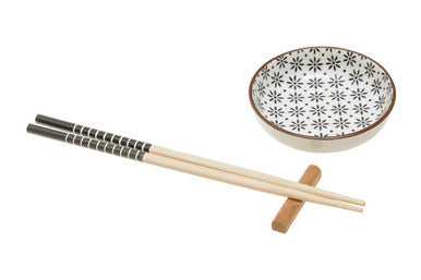 Jurado 6 Piece White Ceramic and Bamboo Sushi Set