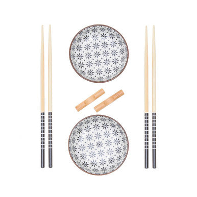 Jurado 6 Piece White Ceramic and Bamboo Sushi Set