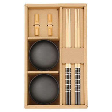 Jurado 6 Piece Black Ceramic and Bamboo Sushi Set