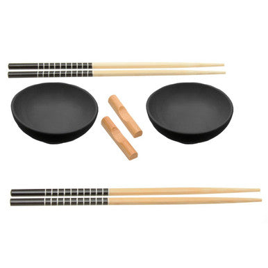 Jurado 6 Piece Black Ceramic and Bamboo Sushi Set