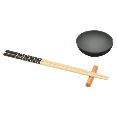 Jurado 6 Piece Black Ceramic and Bamboo Sushi Set