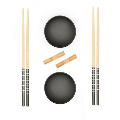 Jurado 6 Piece Black Ceramic and Bamboo Sushi Set