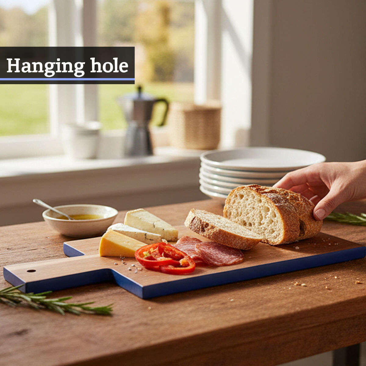 Socorro Rectangular Blue Edge Chopping And Serving Board
