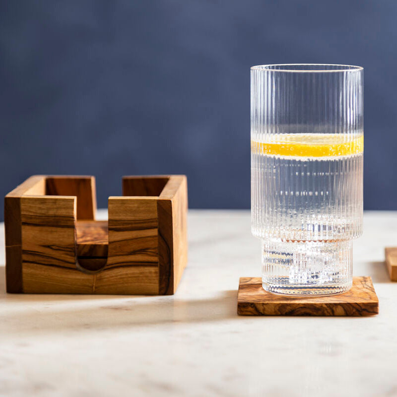 Set of 4 Olive Wood Square Coasters | Kora