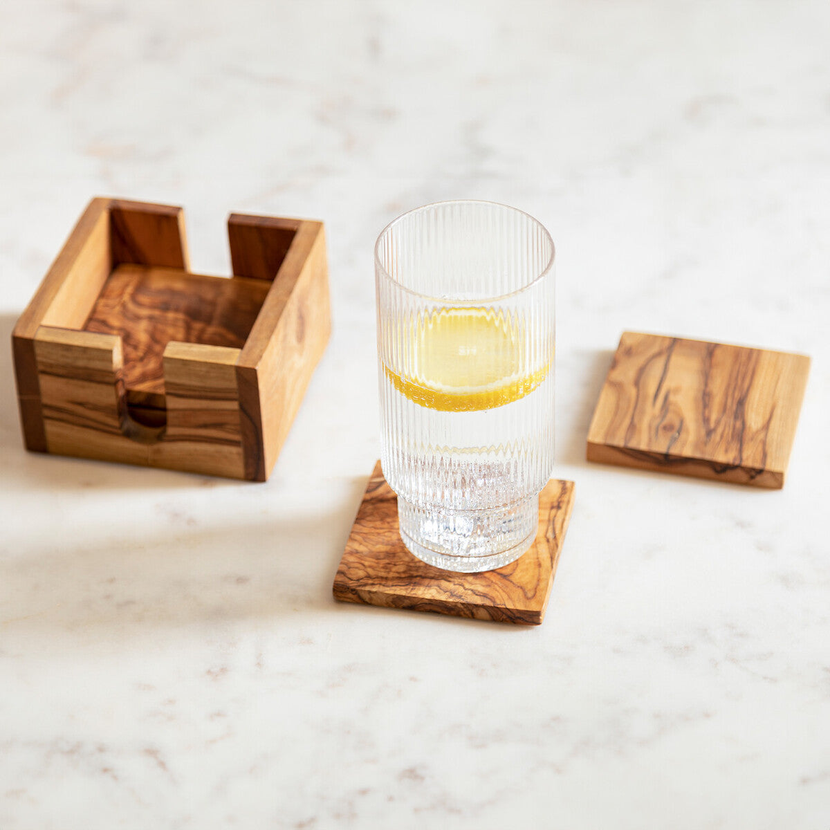 Set of 4 Olive Wood Square Coasters | Kora