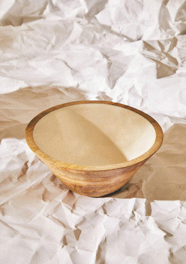 Kara Large Mango Wood Serving Bowl with White Enamel