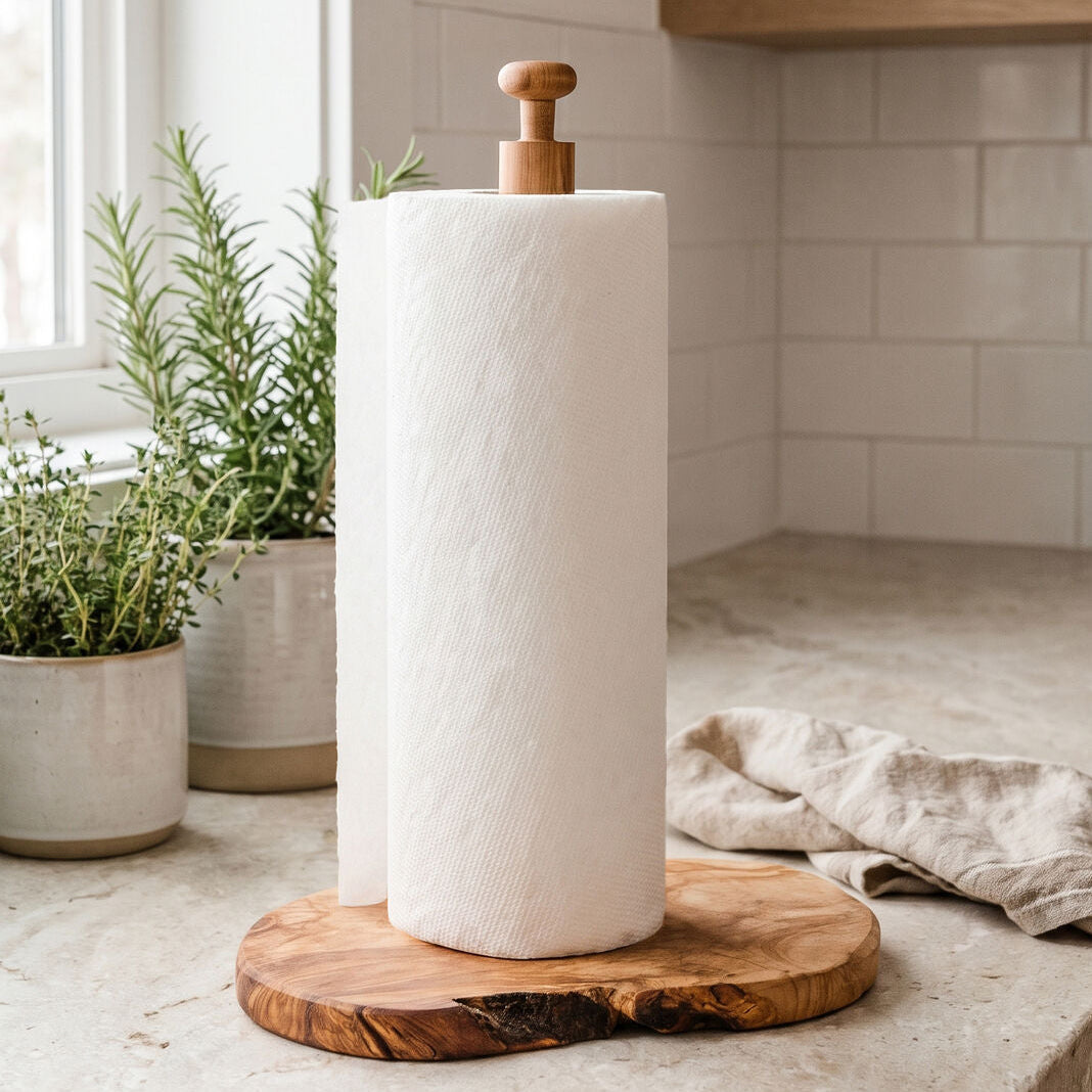 Olive Wood Kitchen Roll Holder | Kora