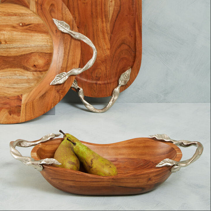 Vine Acacia Wood Large Oval Bowl