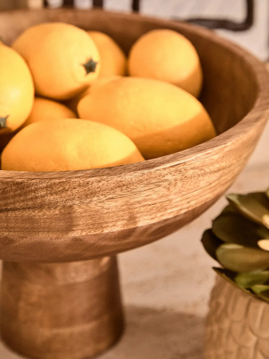 Mango Wood Serving or Fruit Bowl with Pedestal Base | Kara