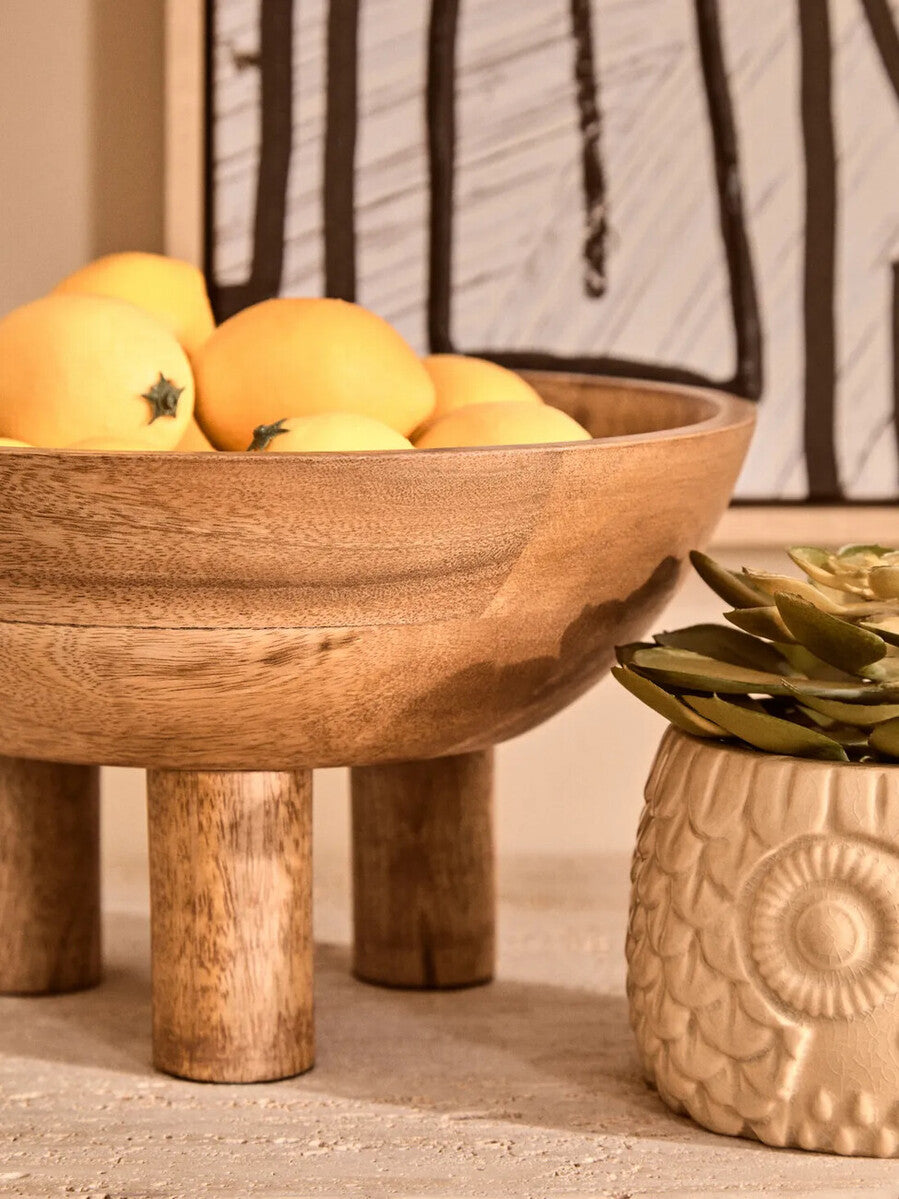 Mango Wood Serving or Fruit Bowl with Footed Base | Kara
