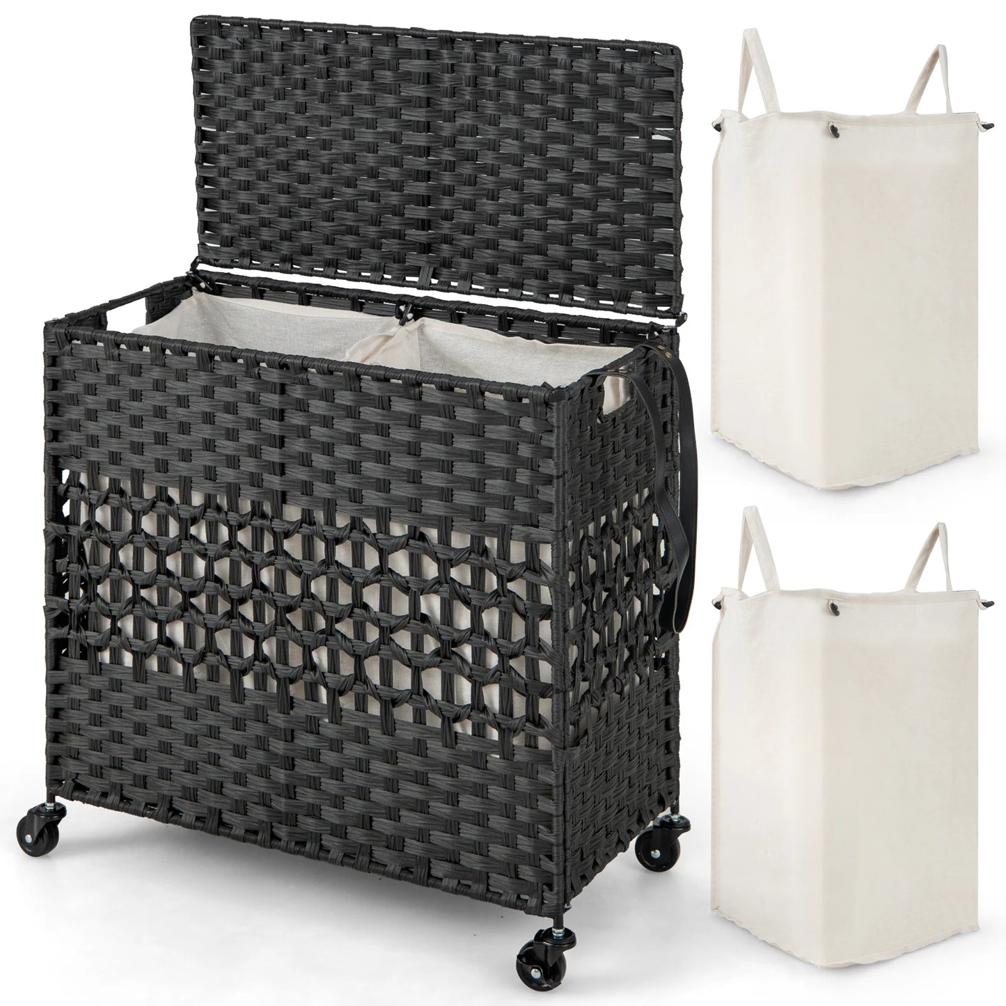 110L Collapsible Laundry Hamper Lid and Removable Liner Bag-Black