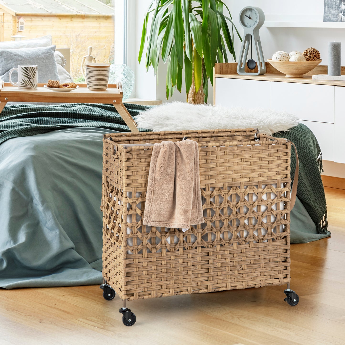 110L Collapsible Laundry Hamper Lid and Removable Liner Bag-Black