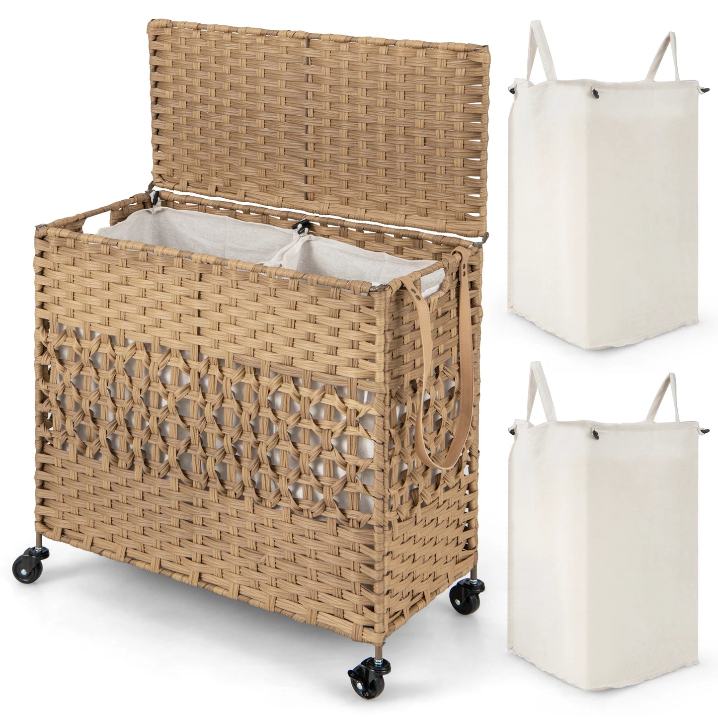 110L Collapsible Laundry Hamper Lid and Removable Liner Bag-Black