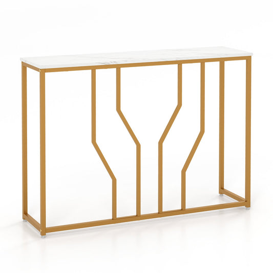 110 cm Gold Console Table Entryway Table with Faux Marble Tabletop-White & Golden