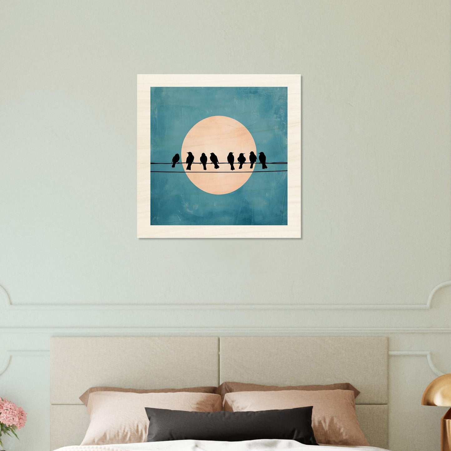 Birds on a Wire Wooden Wall Art - Minimalist Sunset Silhouette Print - Rustic Home Decor