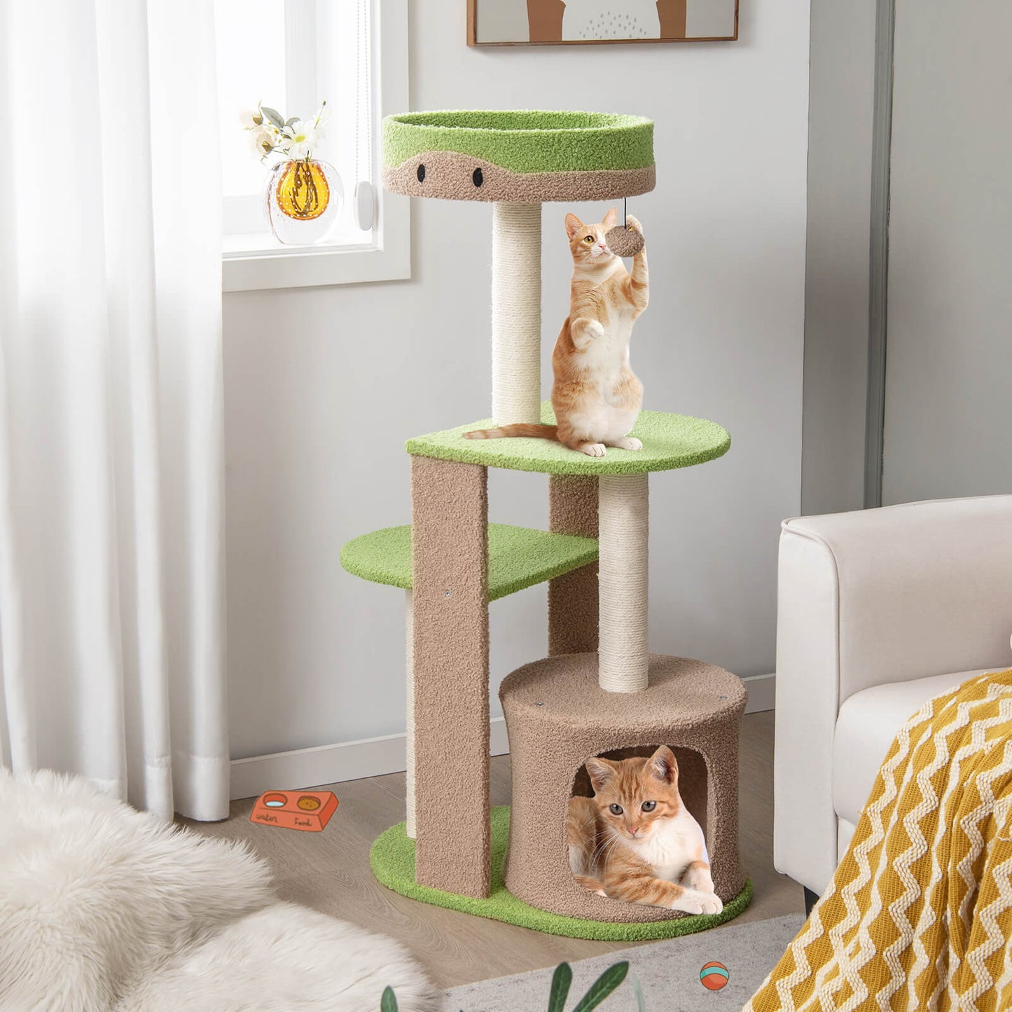 111 cm Multi-level Cat Tree with Condo and Plush Perch-Green