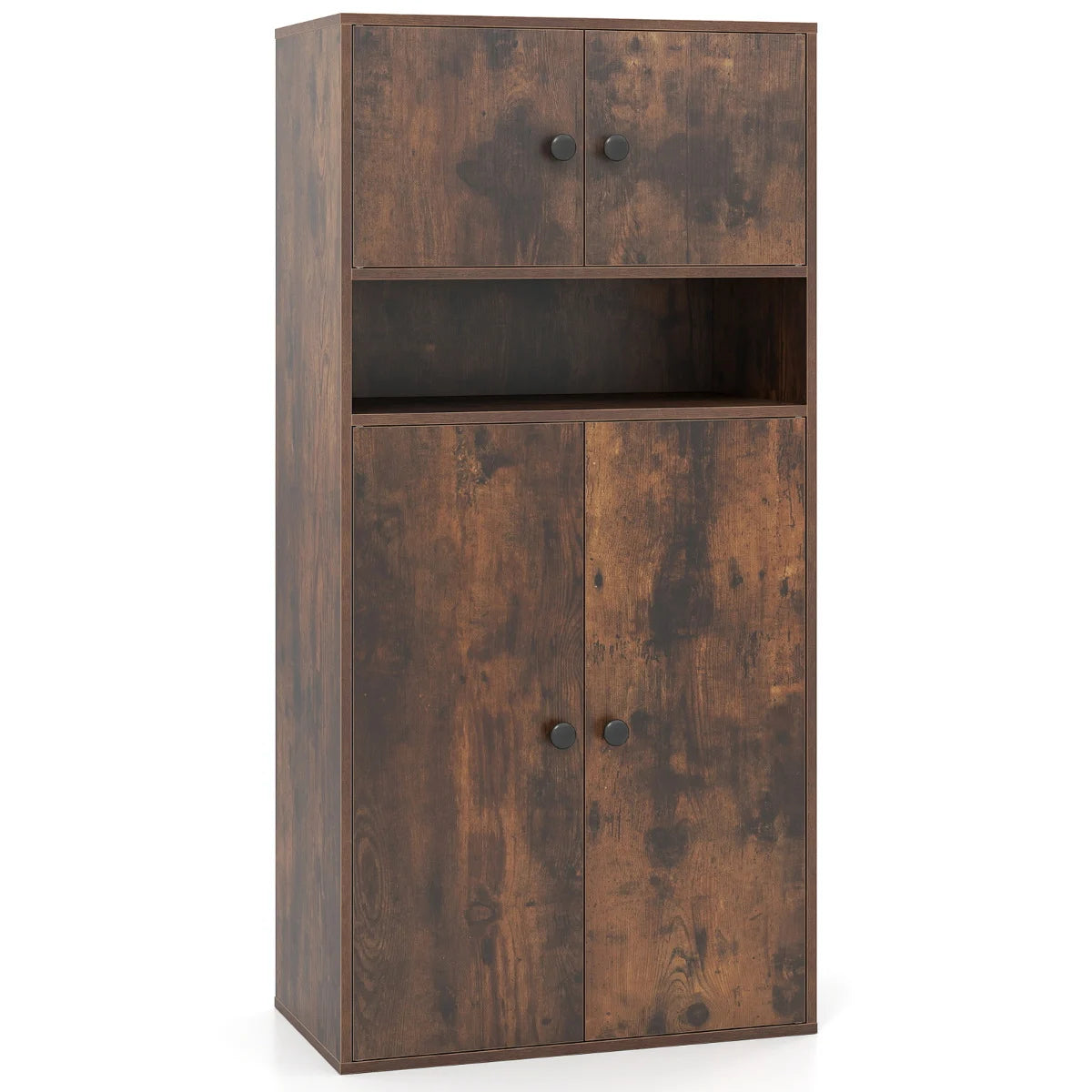 111 cm Tall Bookcase with 4 Doors 4-Tier Modern Storage Organizer with and Adjustable Shelf-White