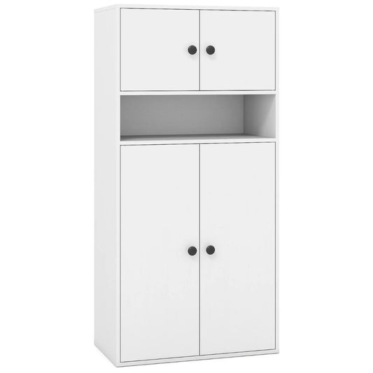 111 cm Tall Bookcase with 4 Doors 4-Tier Modern Storage Organizer with and Adjustable Shelf-White