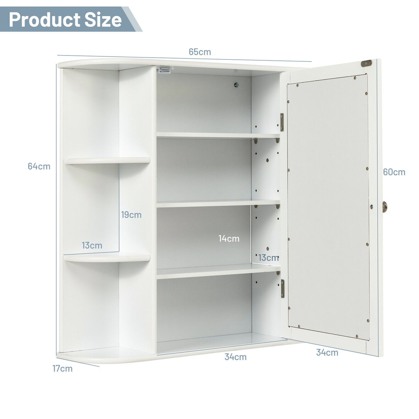 3-Tier Mirrored Wall Mounted Bathroom Cabinet-Grey