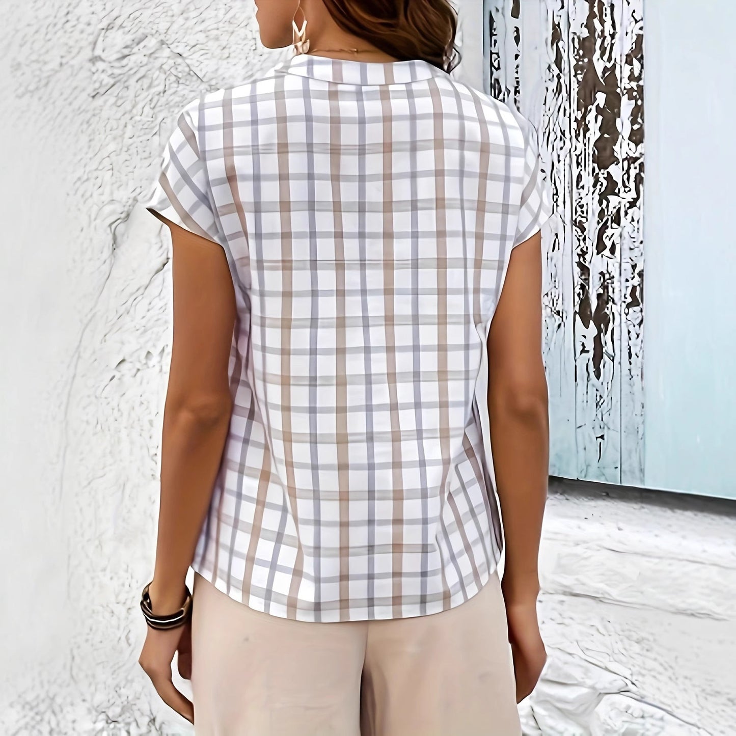 Printed Plaid Casual-style Women's Shirt