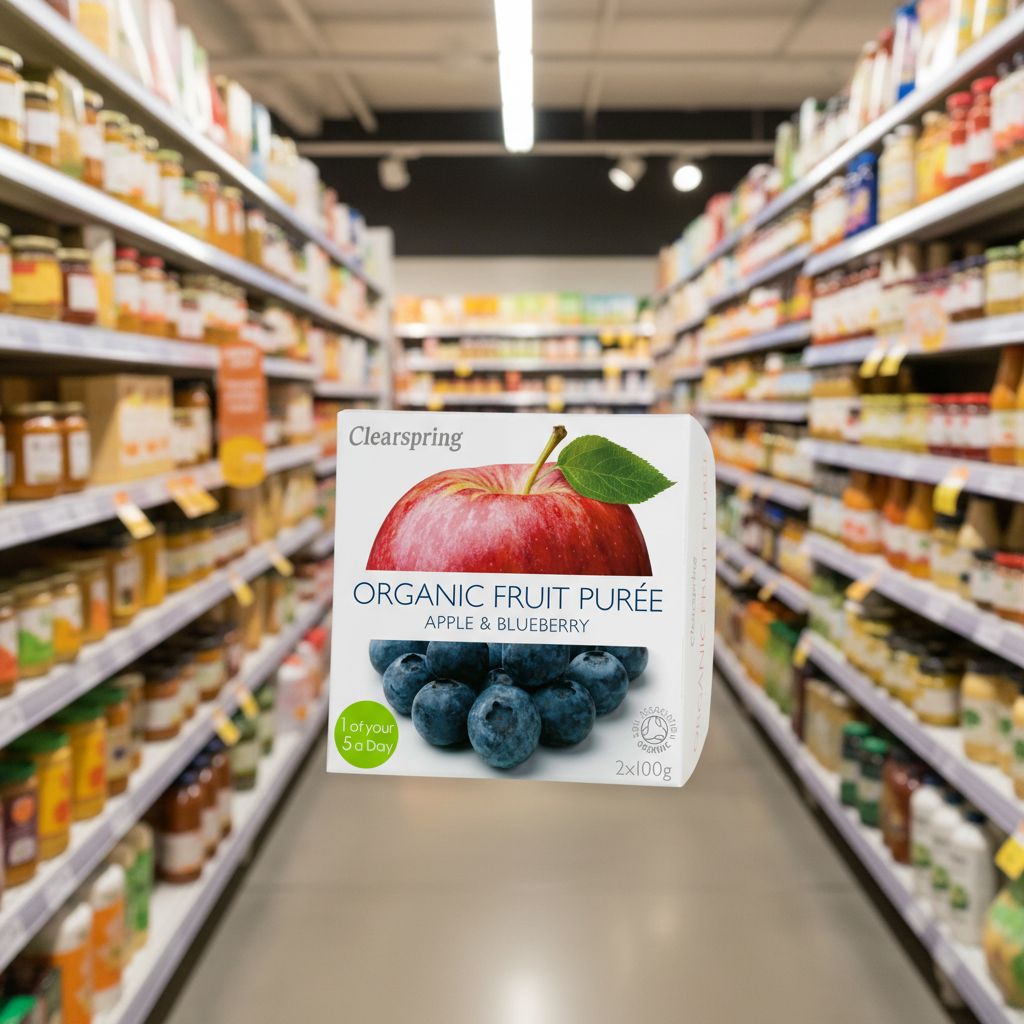 Clearspring Fruit Puree - Apple/Blueberry Org - 2x100g