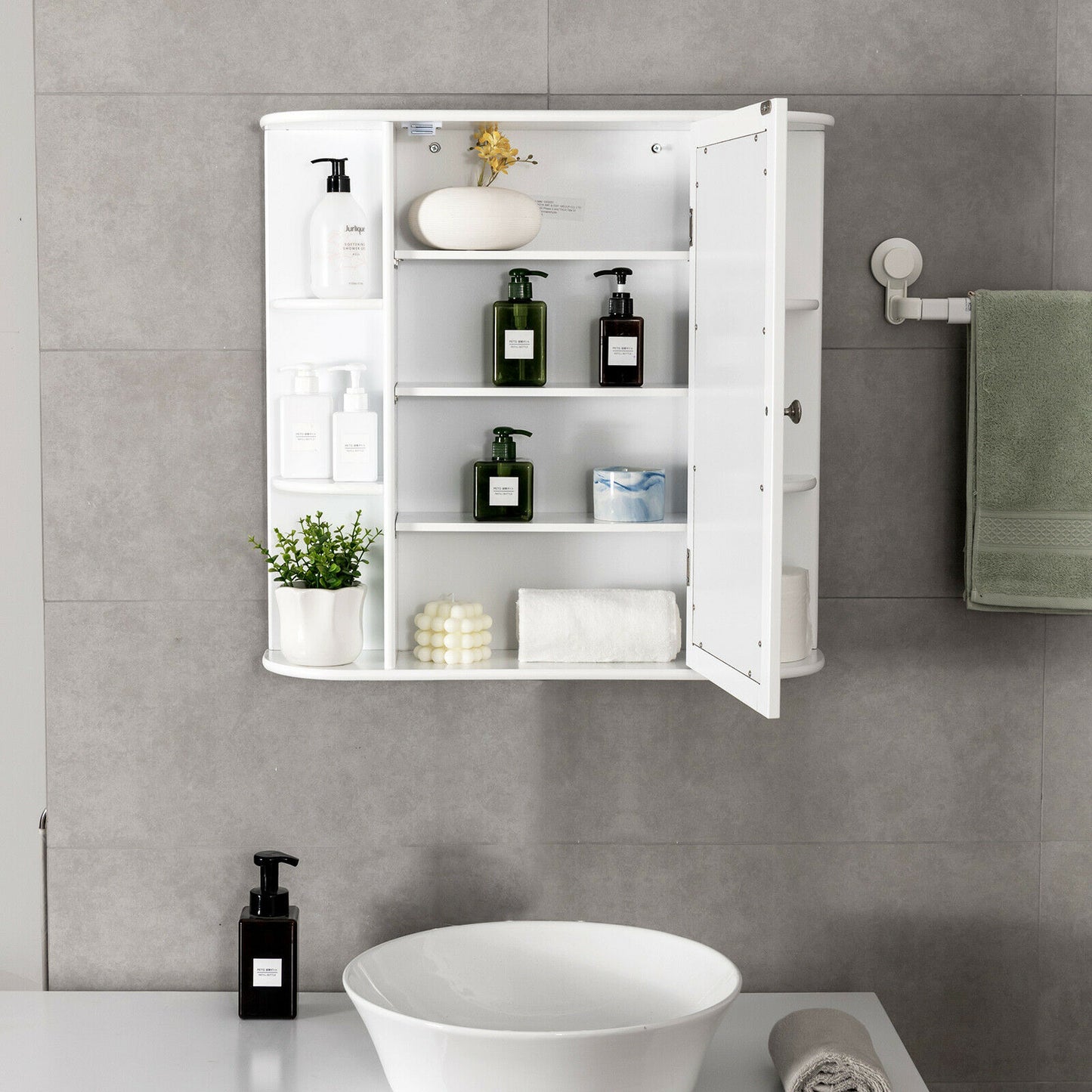 3-Tier Mirrored Wall Mounted Bathroom Cabinet-Grey